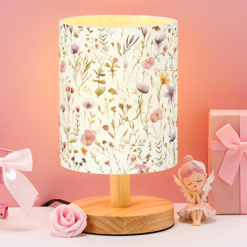 VIHOSE Wildflower Kids Table Lamp for Bedroom Kids Bedside Lamp with Linen Wooden Nightstand Cartoon Nursery Lampshade for Girls Boys Living Room - Image 2