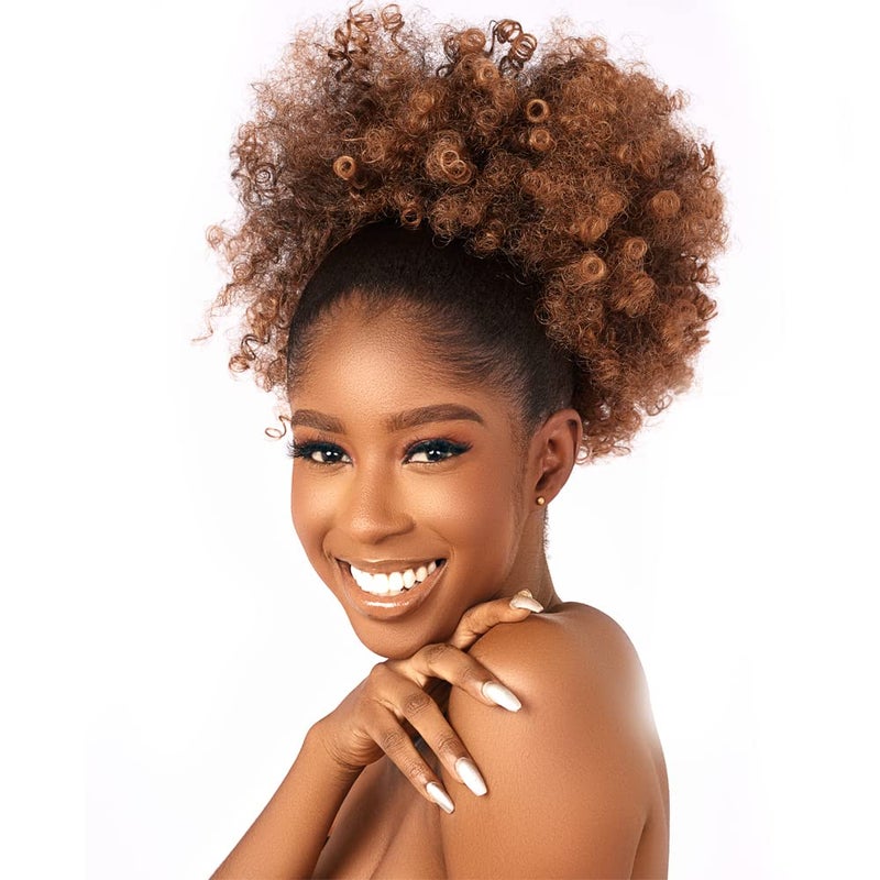 CECINILL Afro Puff kinky curly Drawstring Ponytail Extension for Black Women Synthetic Short Afro Kinkys Curly Afro Bun Extension Hairpieces Updo Hair Extensions with Two ClipsT30