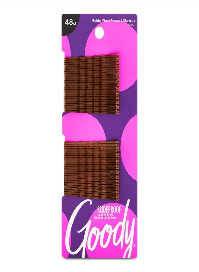 Goody SlideProof Bobby Pins, 48 Ct, Brunette Brown, High Gloss Bobby Hair Pins for Styling, Lock In Style, Comfortable, Pain-Free Styling Accessories for Women & Men, All Hair Types - Image 1