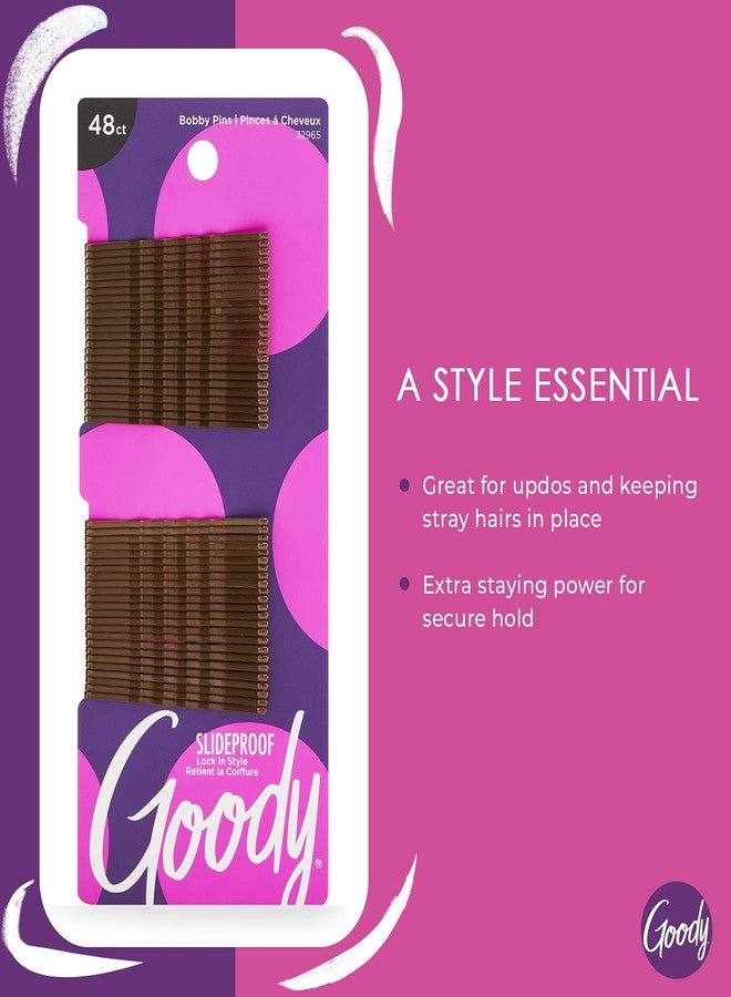 Goody SlideProof Bobby Pins, 48 Ct, Brunette Brown, High Gloss Bobby Hair Pins for Styling, Lock In Style, Comfortable, Pain-Free Styling Accessories for Women & Men, All Hair Types - Image 2