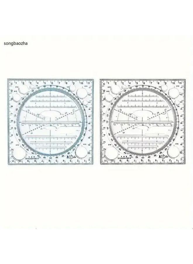 2 Pack Blue Black Multifunctional Rotating Geometry Drawing Board 360 Degree Protractor Ruler Compass - Image 1