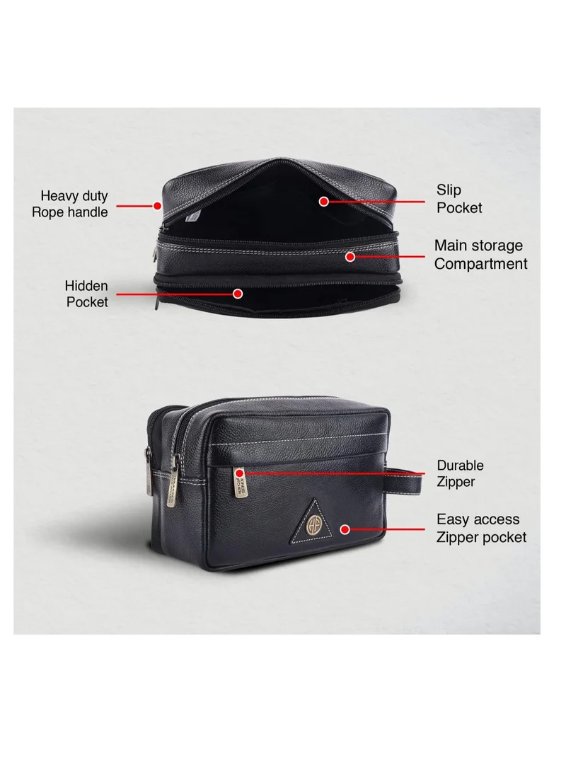 HAMMONDS FLYCATCHER Toiletry Bag Unisex-Genuine Leather Travel Organizer With Multiple Compartments-Black Toiletry Shaving Kit-Toiletry Organizer & Cosmetics Pouch For Women,10.5 CM Large,Small | JNSV