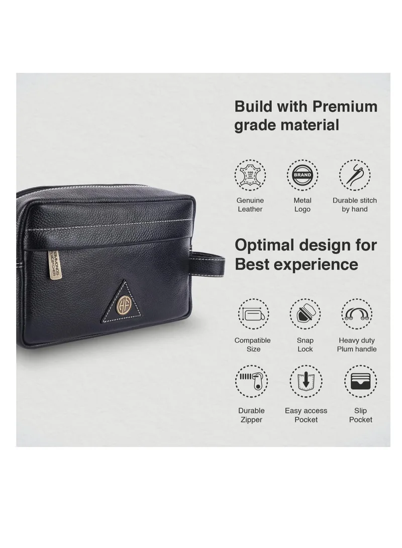 HAMMONDS FLYCATCHER Toiletry Bag Unisex-Genuine Leather Travel Organizer With Multiple Compartments-Black Toiletry Shaving Kit-Toiletry Organizer & Cosmetics Pouch For Women,10.5 CM Large,Small | JNSV