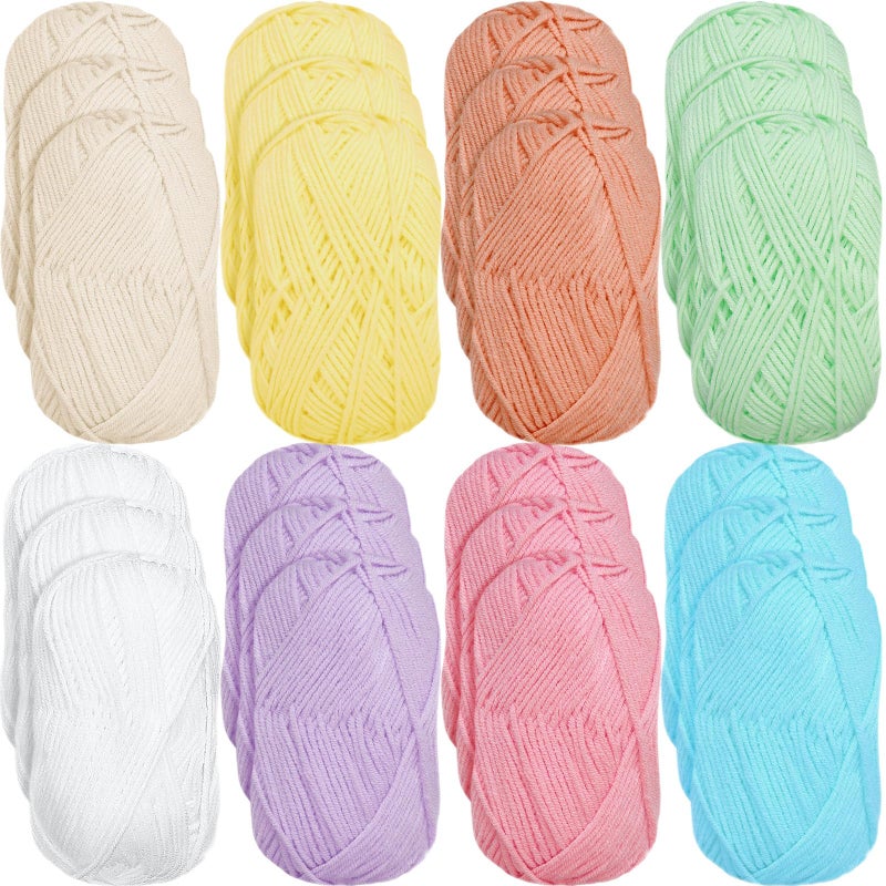 Threlaco 24 Skeins Soft Cotton Yarn Total 2880 Yards Assorted Colors Yarn for Crocheting and Knitting 4 Ply Acrylic Gauze for DIY Crafts Project, Each Skein 1.76 Oz/120 Yard(Pastel Colors) - Image 1