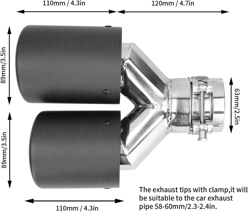 klarako Exhaust Tip, Matte Carbon Fiber Car Dual Exhaust Pipe Tail Throat Tip Stainless Steel Right Outlet - Image 2