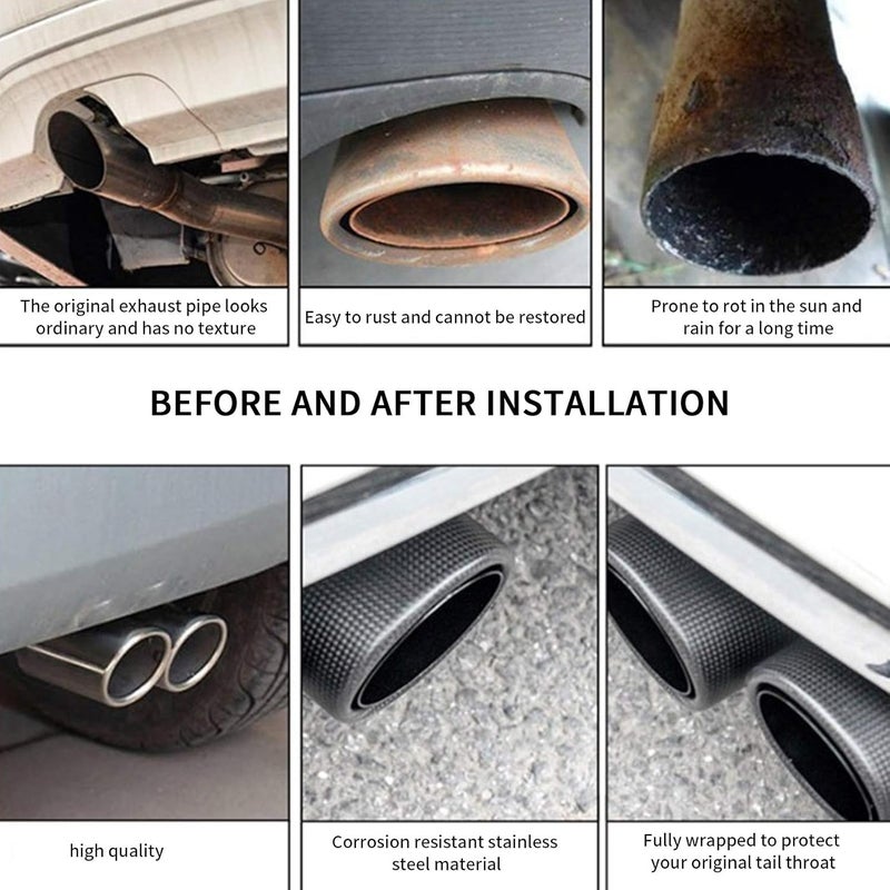 klarako Exhaust Tip, Matte Carbon Fiber Car Dual Exhaust Pipe Tail Throat Tip Stainless Steel Right Outlet - Image 5