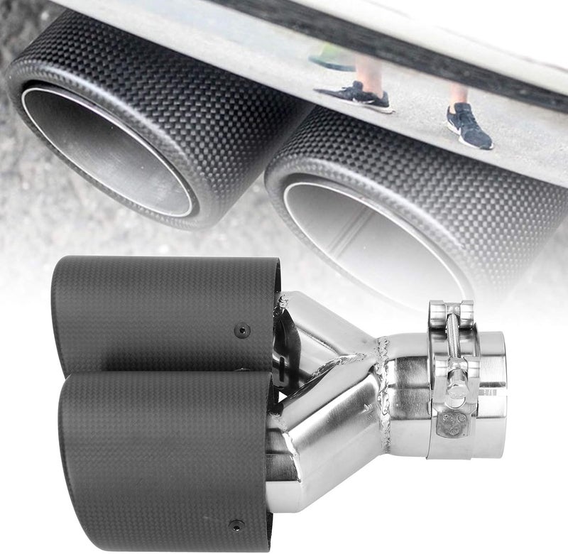 klarako Exhaust Tip, Matte Carbon Fiber Car Dual Exhaust Pipe Tail Throat Tip Stainless Steel Right Outlet - Image 3