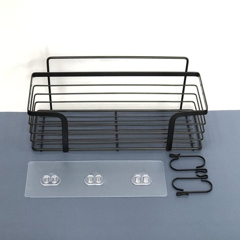 JIALTO 1 Pcs Adhesive Shower Caddy with 3 Hooks, No Drilling Wall Mounted Rustproof Stainless Steel Shower Shelf, SUS 304 Stainless Steel Organization for Bathroom, Kitchen (30L*12W*12H CM, Black) - Image 5
