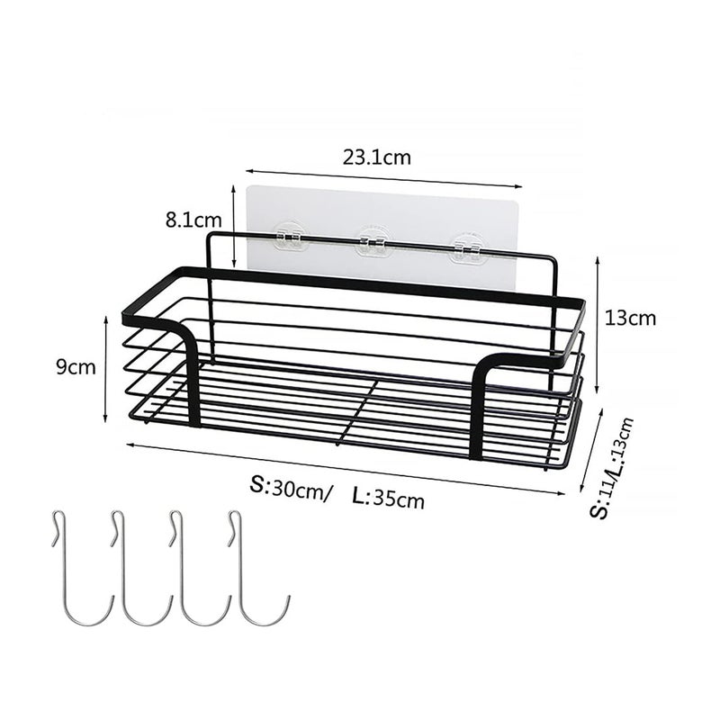 JIALTO 1 Pcs Adhesive Shower Caddy with 3 Hooks, No Drilling Wall Mounted Rustproof Stainless Steel Shower Shelf, SUS 304 Stainless Steel Organization for Bathroom, Kitchen (30L*12W*12H CM, Black) - Image 4