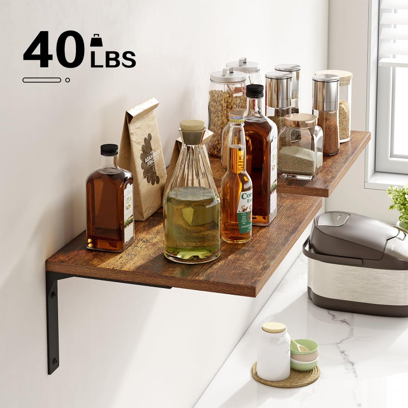 Inforth Deep Wall Shelves, Floating Shelves for Display, 12' Deep Wall Mounted Shelves for Living Room, Bedroom, Kitchen, Office Decor, Modern Hanging Bookshelf (Brown, 16 * 12 Inches) - Image 5