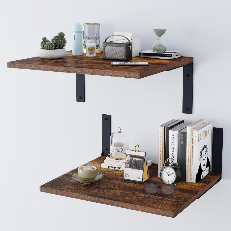 Inforth Deep Wall Shelves, Floating Shelves for Display, 12' Deep Wall Mounted Shelves for Living Room, Bedroom, Kitchen, Office Decor, Modern Hanging Bookshelf (Brown, 16 * 12 Inches) - Image 1