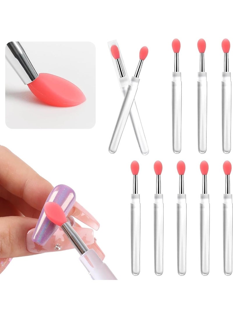 10 Pcs Silicone Nail Powder Applicator Brush, Reusable Silicone Lip & Nail Art Brushes for Holographic Chrome, Mirror, Glitter Powder, Pigment, Lipstick, Eyeshadow Makeup (Red) - Image 1