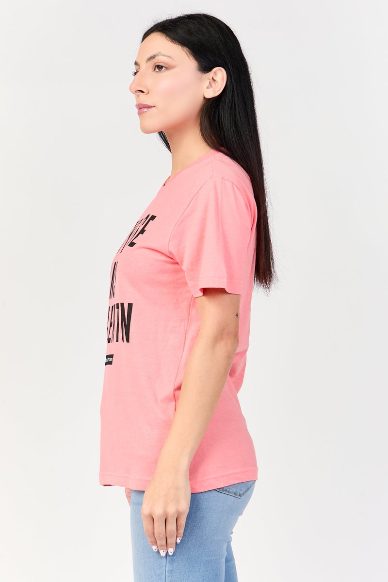 Undiz x Lescartons Women Crew Neck Short Sleeve Graphic Print T-Shirt, Shell Pink - Image 3