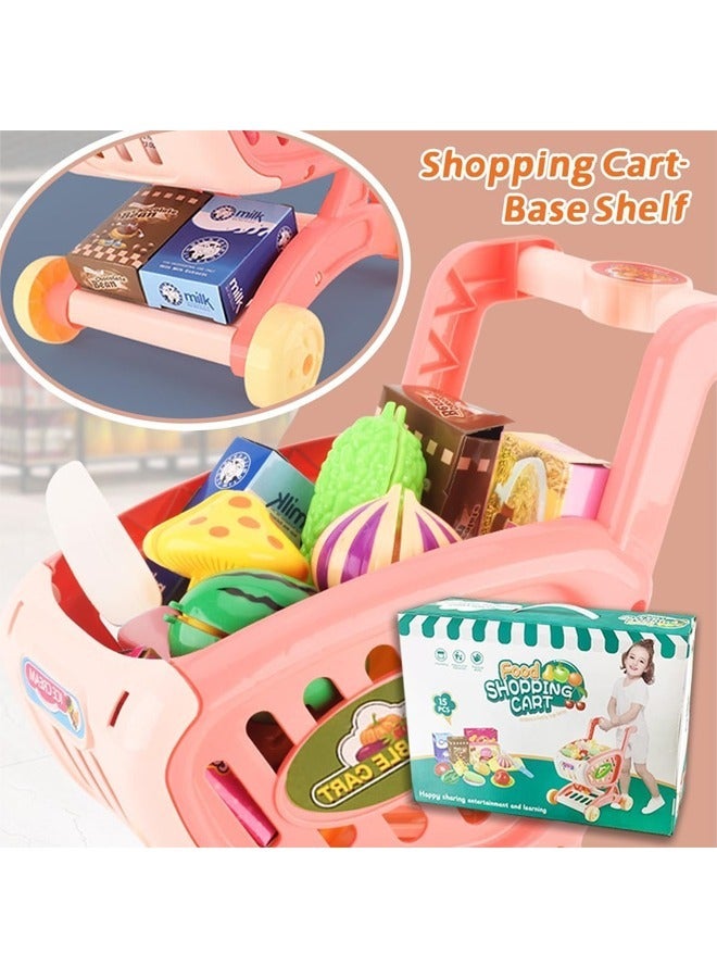 HQ-GAMING Toy Shopping Cart for Kids, Trolley Play Set with Pretend Food Fruits Vegetables and Accessorie, Grocery Shopping Cart Pretend Play and Role Play Kitchen Toys (Pink)  - Image 5