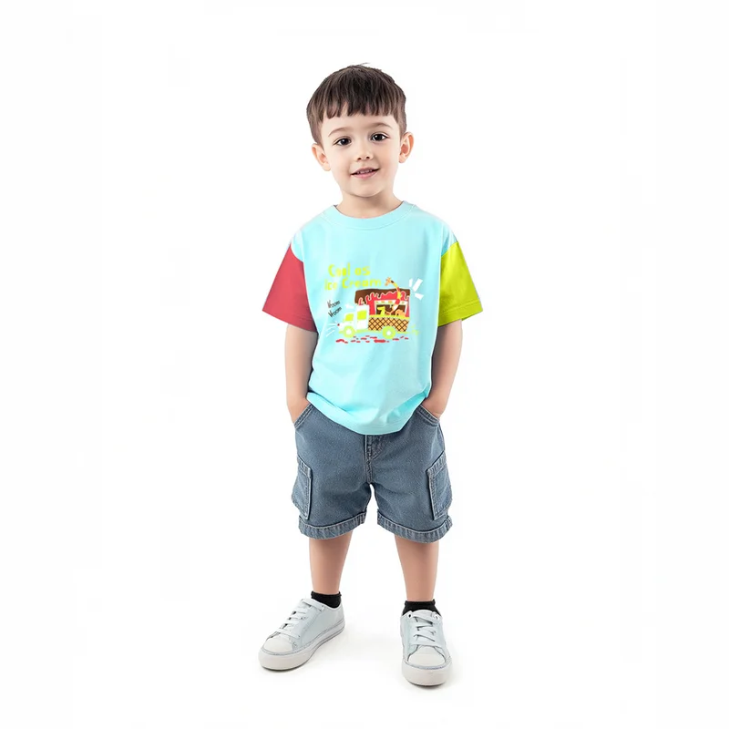 Nautinati Nautinati Boys Cotton Graphic Printed Colourblock Sleeve T-shirt