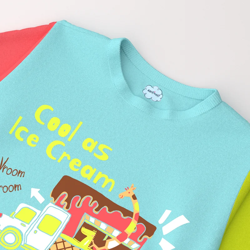 Nautinati Blue Nautinati Boys Cotton Graphic Printed Colourblock Sleeve T-shirt for Men | Best Price UAE