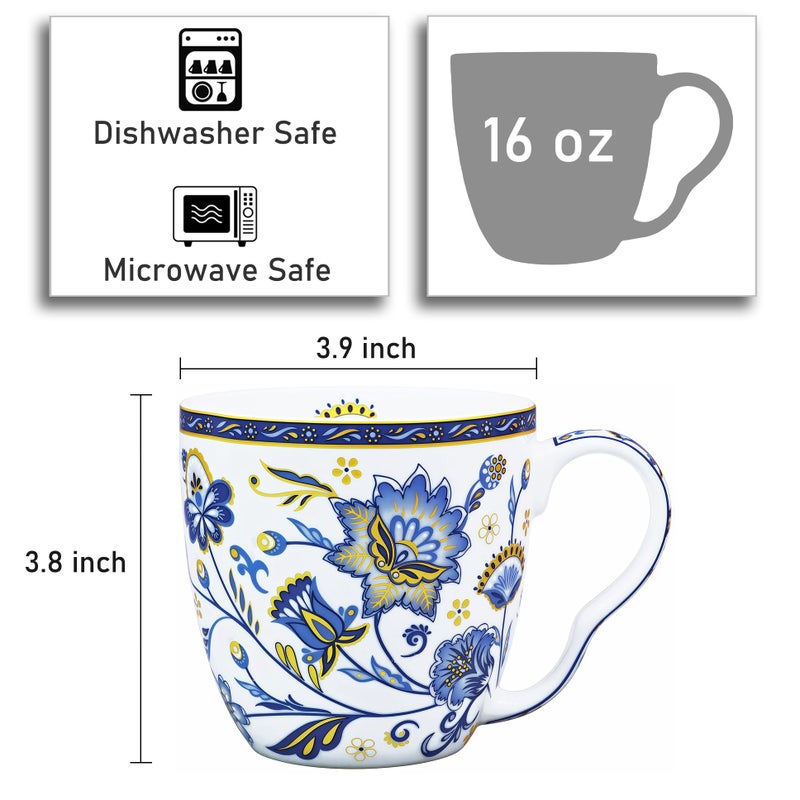 LanHong Bone China Coffee Mug Floral Coffee Tea Mug - 16 oz Cute Coffee Tea Cup with Floral Pattern - Birthday Christmas Gifts for Women Men Friend - Image 2