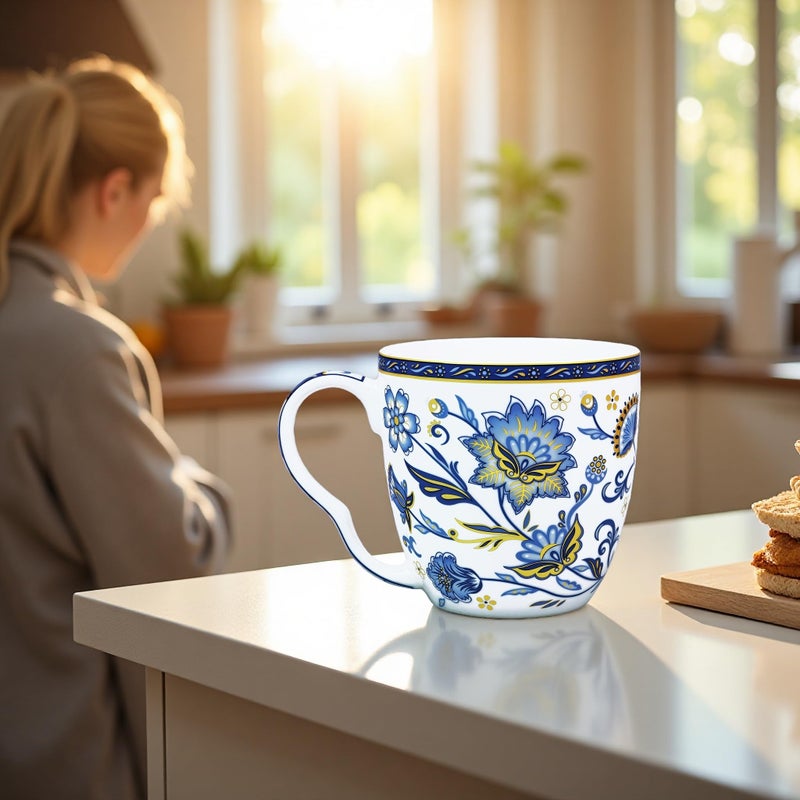 LanHong Bone China Coffee Mug Floral Coffee Tea Mug - 16 oz Cute Coffee Tea Cup with Floral Pattern - Birthday Christmas Gifts for Women Men Friend - Image 3