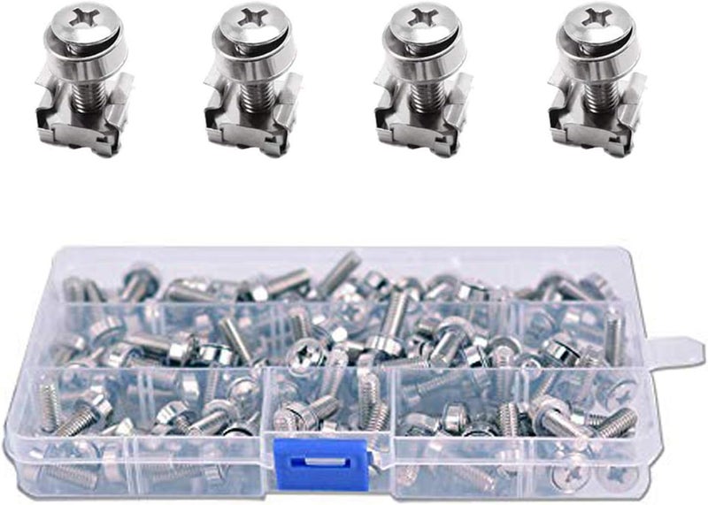 Wang-Data 50 Sets M6 Square Hole Hardware Cage Nuts & Mounting Screws Washers for Server Rack and Cabinet (M6 X 20mm)(Screw+Washer+cage nut) - Image 1