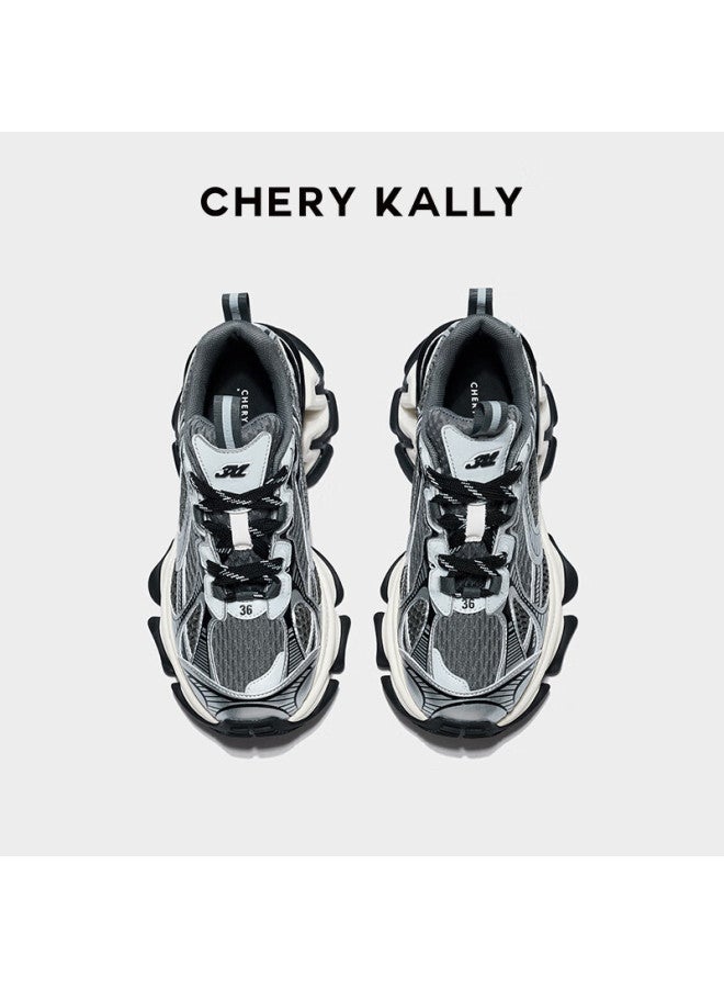 Chery Kally Star Same Style Thick-soled Height-increasing Dad Shoes All-match Women's Sports Casual Shoes 3477 Silver Gray 35 - Image 4