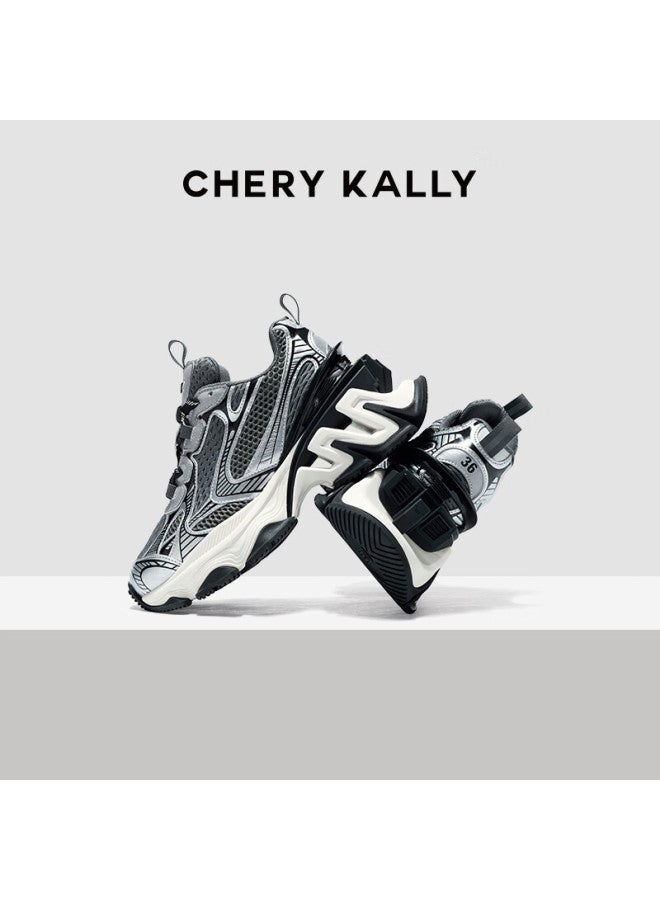 Chery Kally Star Same Style Thick-soled Height-increasing Dad Shoes All-match Women's Sports Casual Shoes 3477 Silver Gray 35 - Image 2