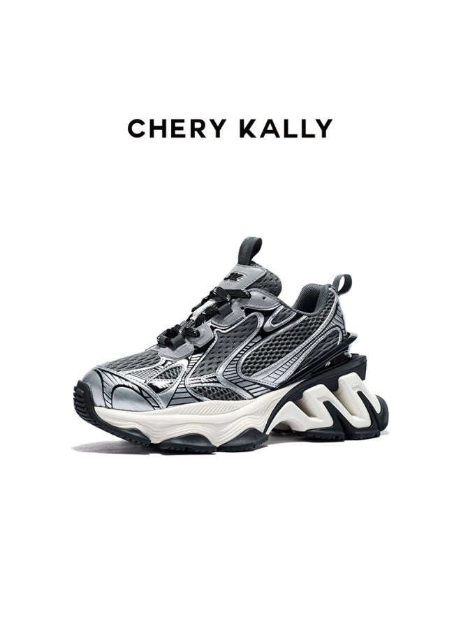 Chery Kally Star Same Style Thick-soled Height-increasing Dad Shoes All-match Women's Sports Casual Shoes 3477 Silver Gray 35 - Image 3