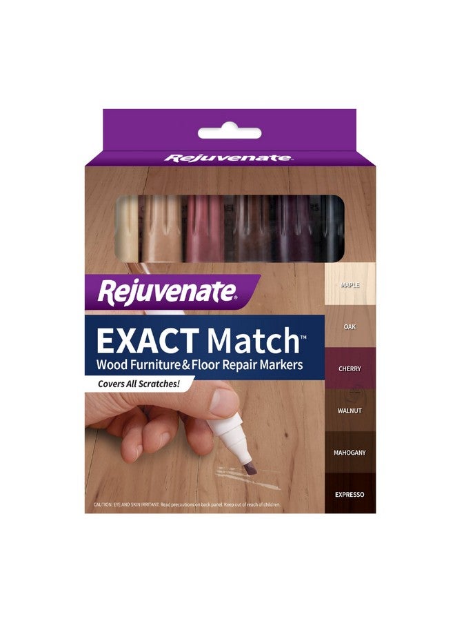 Rejuvenate أقلام إصلاح الأثاث الخشبي والأرضيات من ريجوفينيت، 6 قطع، أقلام بنية تغطي جميع الخدوش والآثار والأضرار للأثاث الخشبي والأرضيات - Image 1