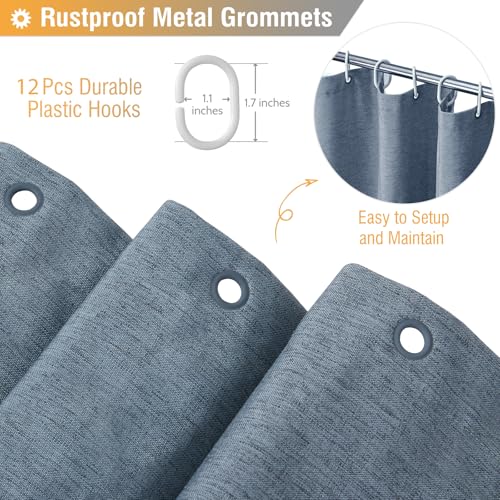 BTTN Fabric Shower Curtain, Linen Textured Heavy Duty Polyester Cloth Shower Curtain Set with Plastic Hooks, Blue Grey, 72" W x 72" L (Pack of 1) - Image 4
