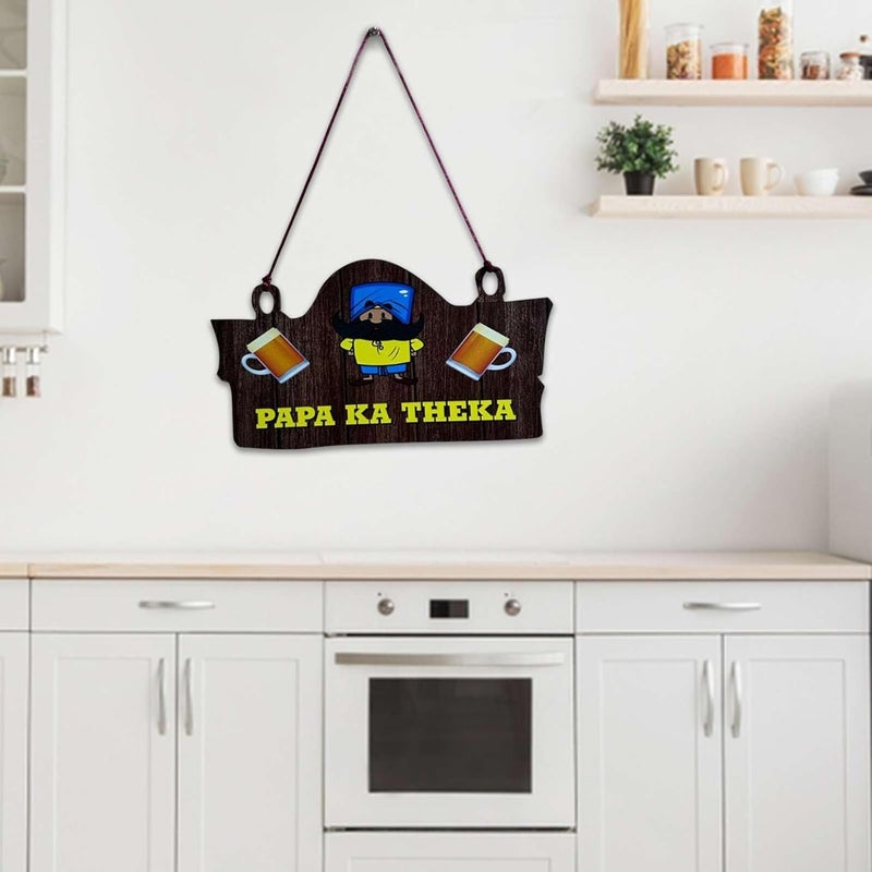DECORIQUE Papa Ka Theka Wooden Wall Hanging – Rustic Kitchen & Bar Wall Art - Modern Decorative Quote Plaque for Living Room, Dining Area, Bedroom, Office - Funny Gift for Dad & Home Decor - Image 3