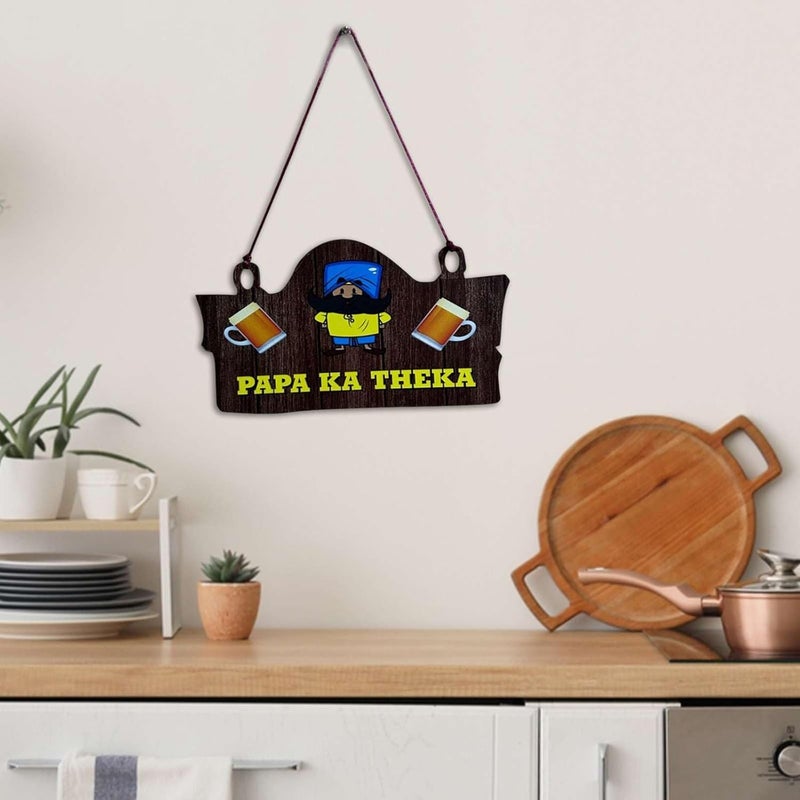 DECORIQUE Papa Ka Theka Wooden Wall Hanging – Rustic Kitchen & Bar Wall Art - Modern Decorative Quote Plaque for Living Room, Dining Area, Bedroom, Office - Funny Gift for Dad & Home Decor - Image 4