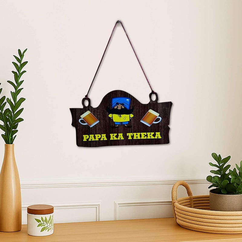 DECORIQUE Papa Ka Theka Wooden Wall Hanging – Rustic Kitchen & Bar Wall Art - Modern Decorative Quote Plaque for Living Room, Dining Area, Bedroom, Office - Funny Gift for Dad & Home Decor - Image 1