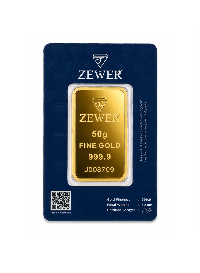 Zewer 50g 24 Karat (999.9) Fine Gold Bar with Burj Khalifa Design - Image 1