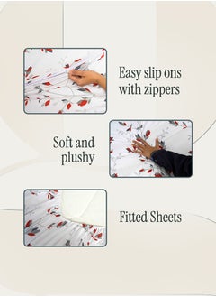 Good Sleep Designer Duvet Set (6-Piece) Red Floral King Size (220x240 cm), Premium Fabric, Breathable & Elegant | Includes 1 Duvet Cover, 1 Fitted Bedsheet & 4 Pillow Covers with Zipper Closures  - Image 2