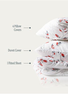 Good Sleep Designer Duvet Set (6-Piece) Red Floral King Size (220x240 cm), Premium Fabric, Breathable & Elegant | Includes 1 Duvet Cover, 1 Fitted Bedsheet & 4 Pillow Covers with Zipper Closures  - Image 3