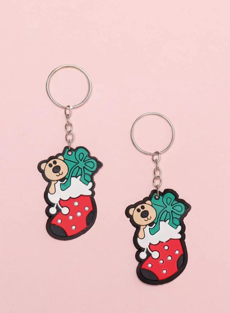 2pcs Christmas Socks Charm Keychain - Image 1
