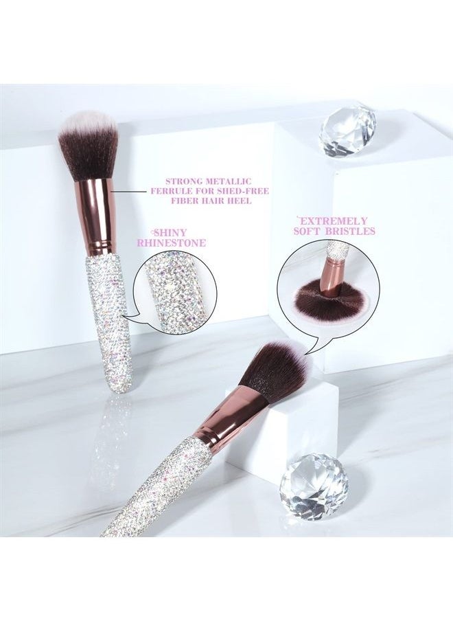 KEYPOWER - Makeup Brushes Bling Crystal Professional Face Cosmetics Blending Liquid Foundation Powder Concealer Eye Shadows Make Up Beauty Tool Glitter with Pouch Bag Kit Purely Handmade (12PCS) (White) - Image 1