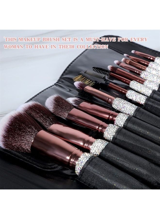 KEYPOWER - Makeup Brushes Bling Crystal Professional Face Cosmetics Blending Liquid Foundation Powder Concealer Eye Shadows Make Up Beauty Tool Glitter with Pouch Bag Kit Purely Handmade (12PCS) (White) - Image 1