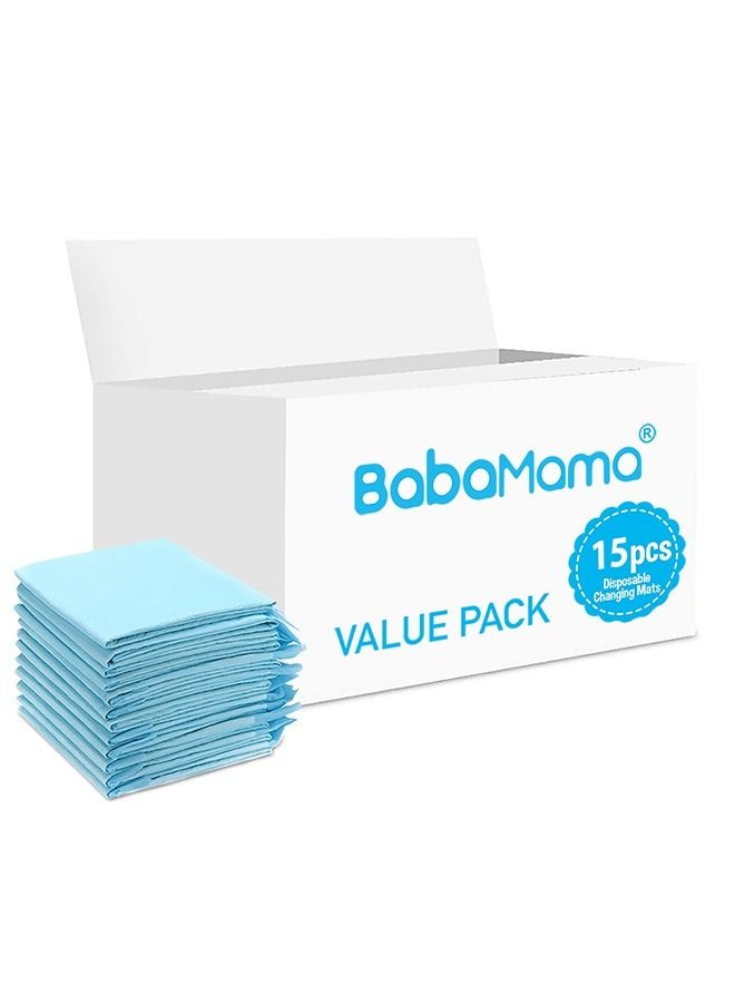 Babamama Disposable Changing Mats, 15 Counts, Soft Waterproof Mat, Portable Leak Proof Changing Mat, New Mom Leak-Proof Under pad, Mattress Table Protector Pad