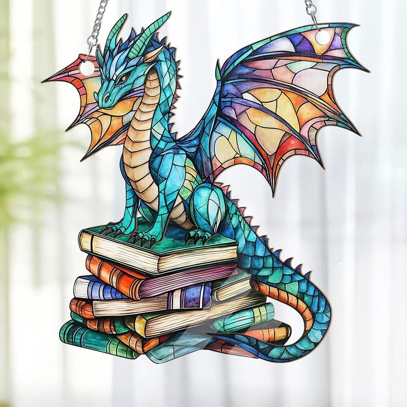 Jesuspirit - Window Hanging Suncatcher – Crystal Clear Acrylic & Wood Sun Catcher for Home Decor, for Women (Stained Glass Book Dragon, 6 Inches) - Image 4