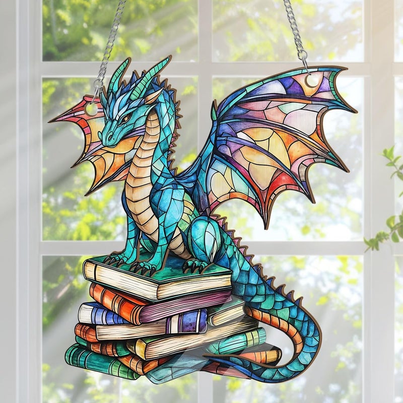 Jesuspirit - Window Hanging Suncatcher – Crystal Clear Acrylic & Wood Sun Catcher for Home Decor, for Women (Stained Glass Book Dragon, 6 Inches) - Image 2