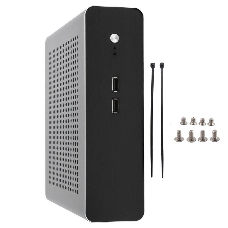 علبة كمبيوتر مكتبية من الألومنيوم تدعم اللوحة الأم بتنسيق Mini-ITX، هيكل كامل من الألومنيوم بملمس مؤكسد - هيكل HTPC للتركيب الأفقي والعمودي وعلى الحائط، مناسب لغرفة المعيشة واللافتات الرقمية. - Image 1