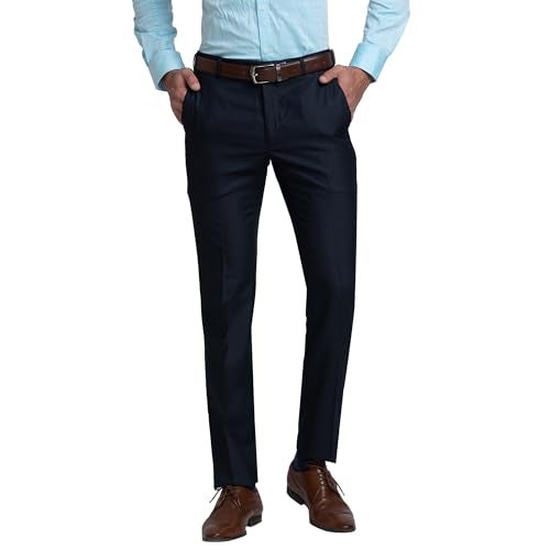 Raymond Men Slim Fit Solid Pattern Poly Viscose Blend Pleatless Formal Trouser (Size: 32)-RMTS04720-B8 Dark Blue - Image 1
