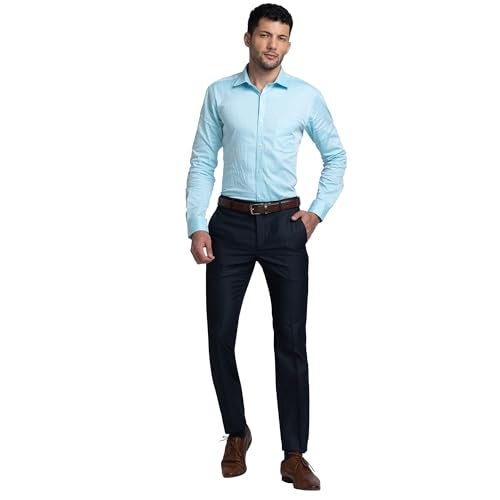 Raymond Men Slim Fit Solid Pattern Poly Viscose Blend Pleatless Formal Trouser (Size: 32)-RMTS04720-B8 Dark Blue - Image 5