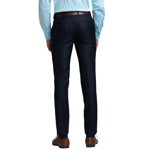 Raymond Men Slim Fit Solid Pattern Poly Viscose Blend Pleatless Formal Trouser (Size: 32)-RMTS04720-B8 Dark Blue - Image 4