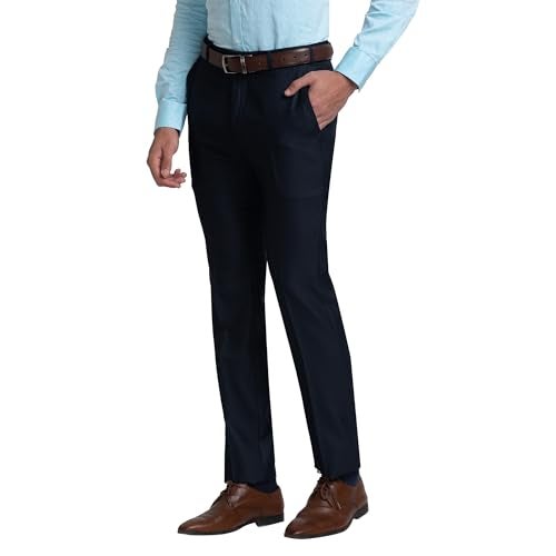 Raymond Men Slim Fit Solid Pattern Poly Viscose Blend Pleatless Formal Trouser (Size: 32)-RMTS04720-B8 Dark Blue - Image 3