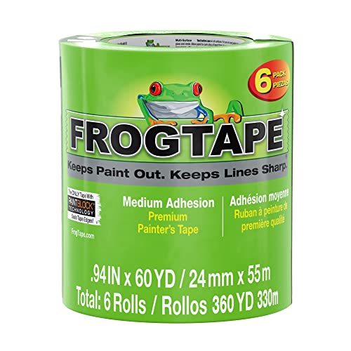 FrogTape Multi-Surface Painters Tape with PAINTBLOCK, 1 Inch Wide (0.94 In. x 60 Yds), Medium Adhesion, Green, 6 Rolls (240659) - Image 1