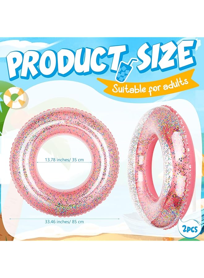 KASTWAVE 2 Pack Swim Rings With Glitter Inflatable Pool Float Tube Transparent Glitter Swim Rings Inner Tubes For Pool Adult Pool Floats Confetti Swim Ring Toys For River Beach Swimming Pool - Image 3