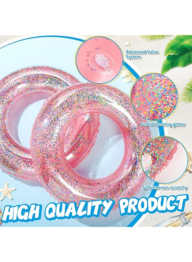 KASTWAVE 2 Pack Swim Rings With Glitter Inflatable Pool Float Tube Transparent Glitter Swim Rings Inner Tubes For Pool Adult Pool Floats Confetti Swim Ring Toys For River Beach Swimming Pool - Image 4