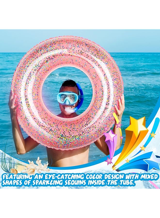 KASTWAVE 2 Pack Swim Rings With Glitter Inflatable Pool Float Tube Transparent Glitter Swim Rings Inner Tubes For Pool Adult Pool Floats Confetti Swim Ring Toys For River Beach Swimming Pool - Image 5