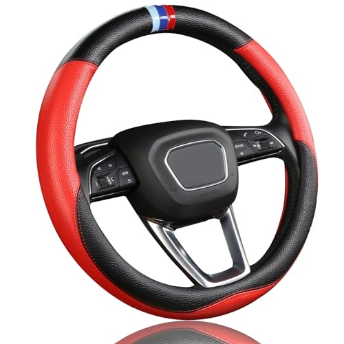 OHHMNKK Customized Auto Car Steering Wheel Cover for BMW X1,X2,X3,X4,X5,X6,X7,i3,i4,i5,i8 535i 740Li 335i M3 M4 M5 Z1 Z3 Z4 Z5 Mini (Red) - Image 1
